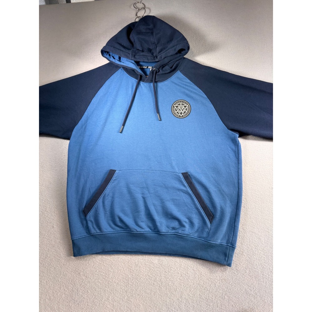 Max Track & Field Mens Blue Raglan Hoodie Sweatshirt Large